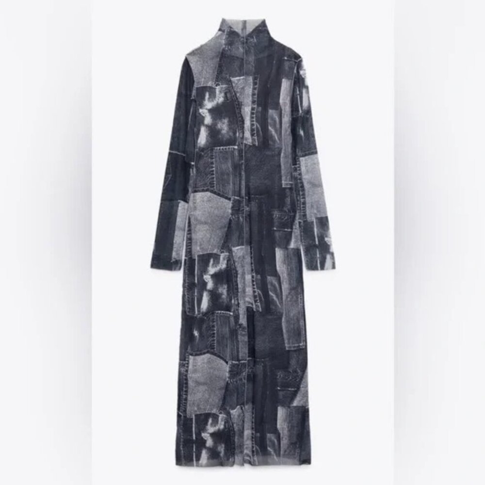 Zara Patchwork Tulle Dress Gray [4661/211] Size XL $59.90 NWT